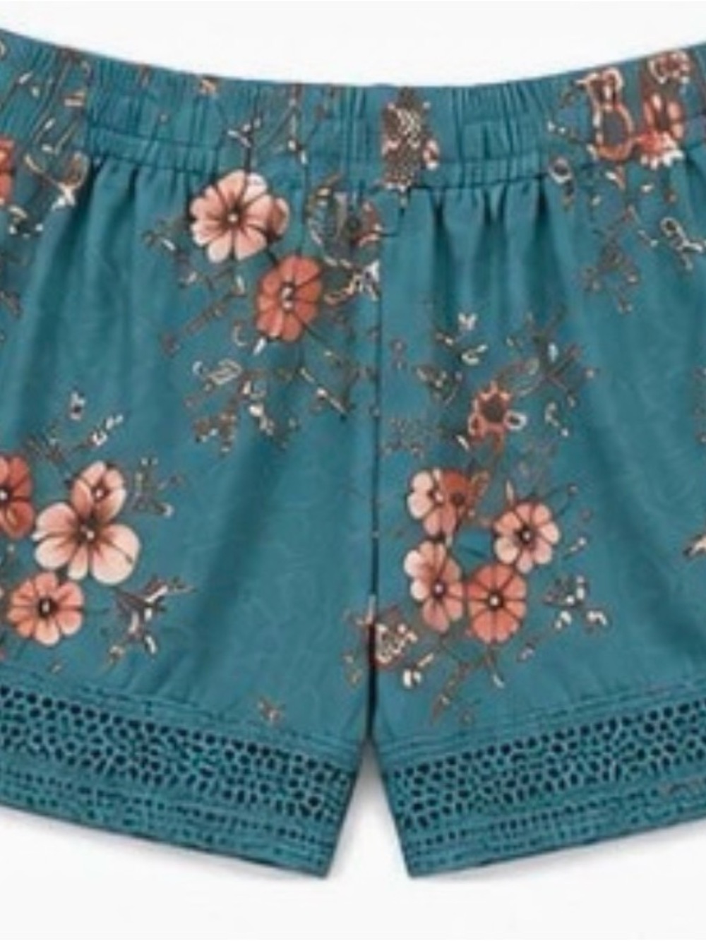 Floral Crochet Hem Teal Women's Shorts